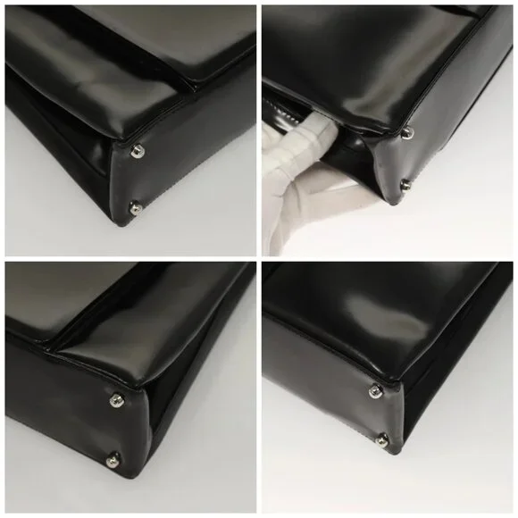GUCCI Tote Bag Patent leather Black Silver Auth